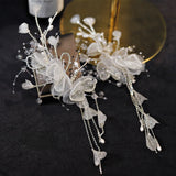 Bride's Lace Wedding Head Piece with Rhinestone Beaded Tassel