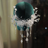 Bride's Lace Wedding Head Piece with Rhinestone Beaded Tassel