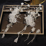 Bride's Lace Wedding Head Piece with Rhinestone Beaded Tassel