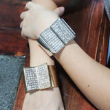 Rhinestone Big Cuff Bangle Bracelet Metal Geometric Bangle Punk Jewelry