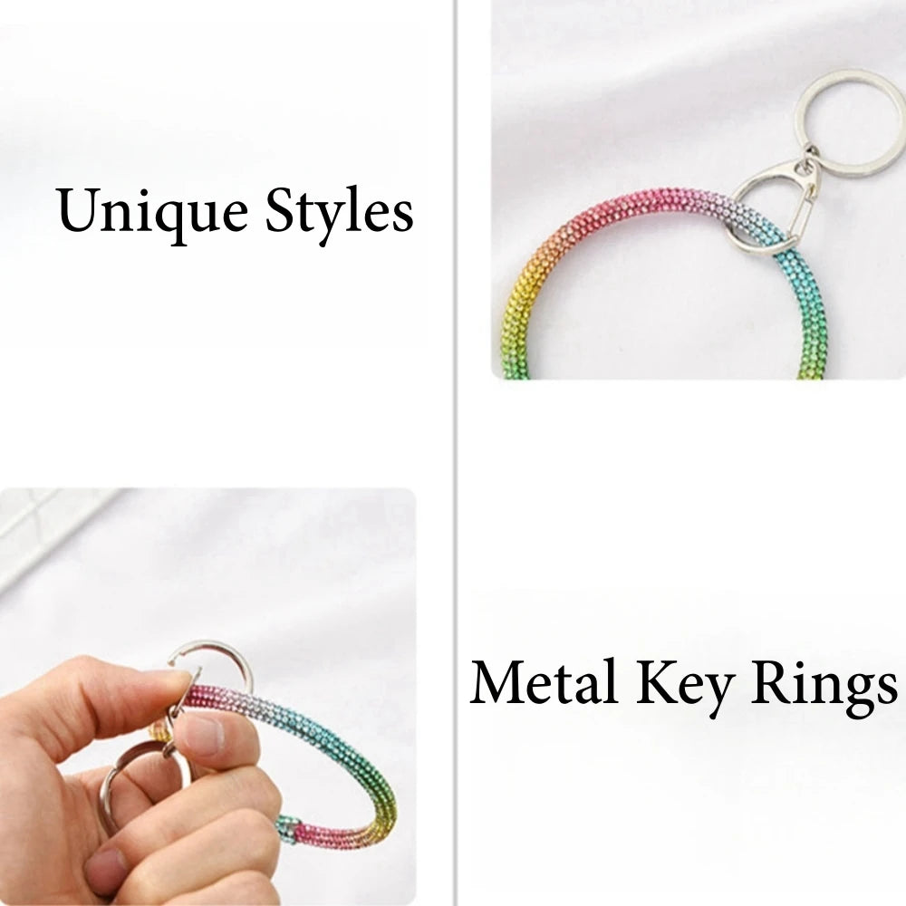Colorful Round Rhinestone Bracelet Keychain Wristlet