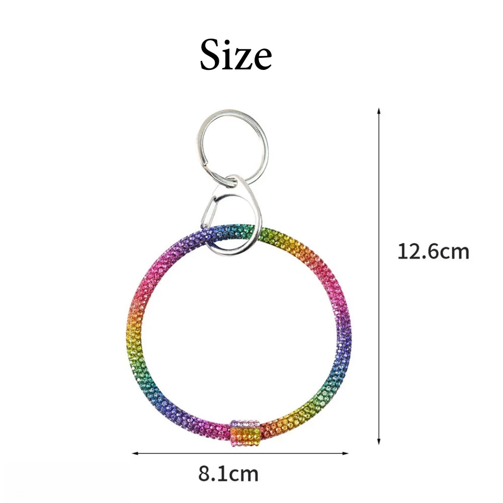 Colorful Round Rhinestone Bracelet Keychain Wristlet