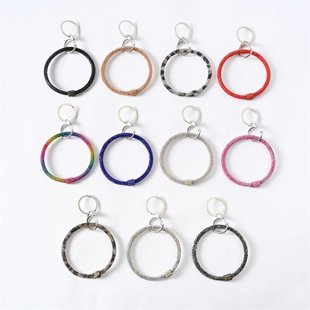 Colorful Round Rhinestone Bracelet Keychain Wristlet
