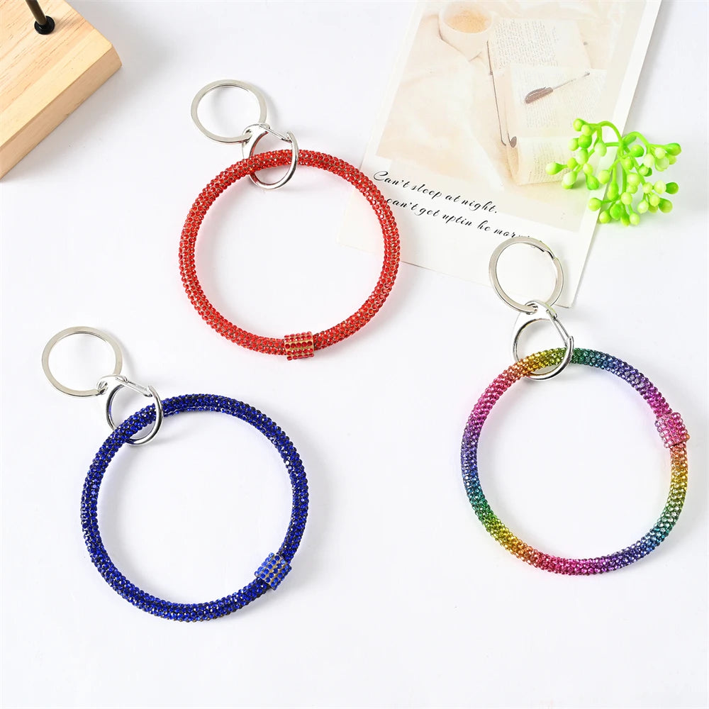 Colorful Round Rhinestone Bracelet Keychain Wristlet