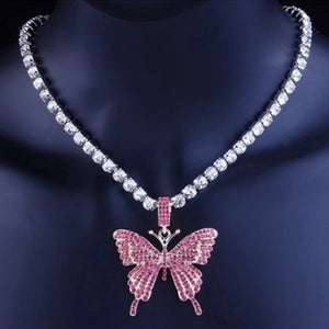 Rhinestone Butterfly Pendant Necklace Neck Jewelry for Women and Girls