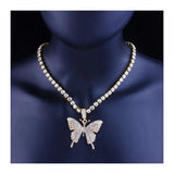 Rhinestone Butterfly Pendant Necklace Neck Jewelry for Women and Girls