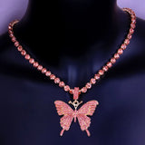 Rhinestone Butterfly Pendant Necklace Neck Jewelry for Women and Girls