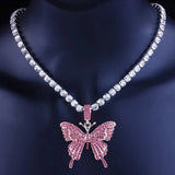 Rhinestone Butterfly Pendant Necklace Neck Jewelry for Women and Girls