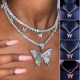 Rhinestone Butterfly Pendant Necklace Neck Jewelry for Women and Girls