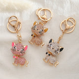 Pink Rhinestone Cat Key Chain Metal Pendant Cartoon Kitten Bag Charms Keyring