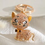 Pink Rhinestone Cat Key Chain Metal Pendant Cartoon Kitten Bag Charms Keyring
