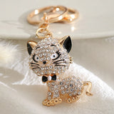 Pink Rhinestone Cat Key Chain Metal Pendant Cartoon Kitten Bag Charms Keyring