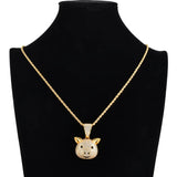 Rhinestone Pig Pendant Necklace Hip Hop Men Charm Chain Jewelry