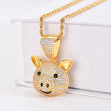 Rhinestone Pig Pendant Necklace Hip Hop Men Charm Chain Jewelry