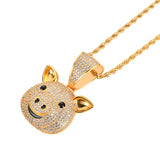 Rhinestone Pig Pendant Necklace Hip Hop Men Charm Chain Jewelry