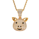Rhinestone Pig Pendant Necklace Hip Hop Men Charm Chain Jewelry