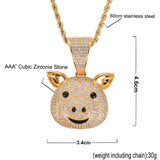 Rhinestone Pig Pendant Necklace Hip Hop Men Charm Chain Jewelry
