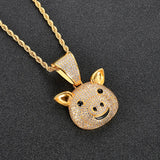 Rhinestone Pig Pendant Necklace Hip Hop Men Charm Chain Jewelry