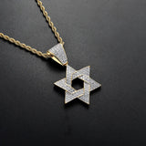 Rhinestone Six-Pointed Star Necklace Hip Hop Men Chain Jewelry