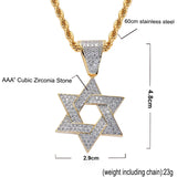 Rhinestone Six-Pointed Star Necklace Hip Hop Men Chain Jewelry