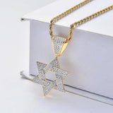Rhinestone Six-Pointed Star Necklace Hip Hop Men Chain Jewelry