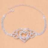 Rhinestone Double Heart Cross Anklet for Women