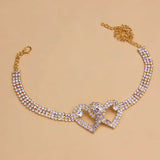 Rhinestone Double Heart Cross Anklet for Women