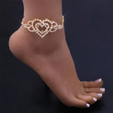 Rhinestone Double Heart Cross Anklet for Women