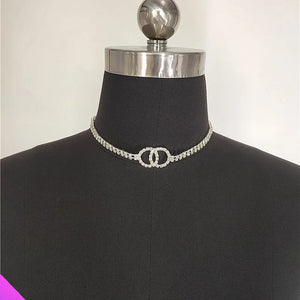 Rhinestone Double Ring Double Row Necklace Girl Ladies Jewelry Gift