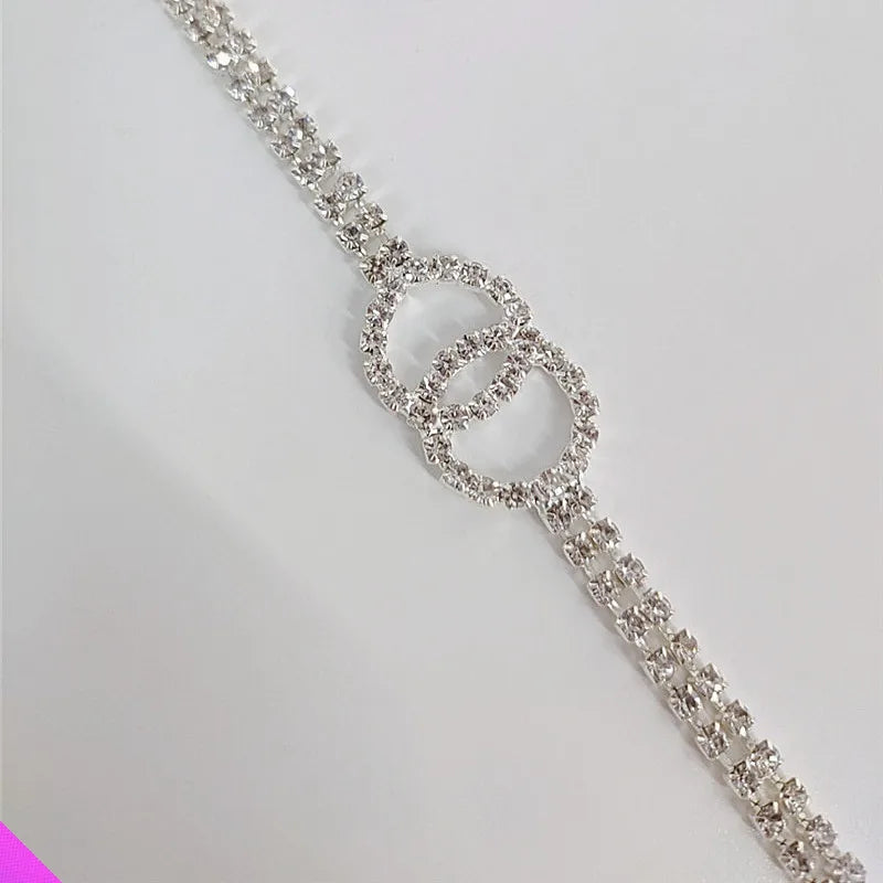 Rhinestone Double Ring Double Row Necklace Girl Ladies Jewelry Gift