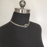 Rhinestone Double Ring Double Row Necklace Girl Ladies Jewelry Gift