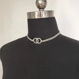 Rhinestone Double Ring Double Row Necklace Girl Ladies Jewelry Gift