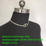 Rhinestone Double Ring Double Row Necklace Girl Ladies Jewelry Gift