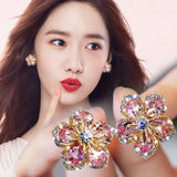 925 Silver Needle Rhinestone Flower Earrings for Women