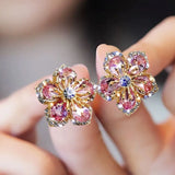 925 Silver Needle Rhinestone Flower Earrings for Women