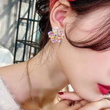 925 Silver Needle Rhinestone Flower Earrings for Women