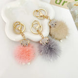 Rhinestone Mink Hair Bear Keychain Pendant Women Bag Accessory