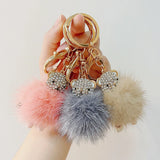 Rhinestone Mink Hair Bear Keychain Pendant Women Bag Accessory