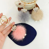Rhinestone Mink Hair Bear Keychain Pendant Women Bag Accessory