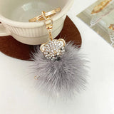 Rhinestone Mink Hair Bear Keychain Pendant Women Bag Accessory