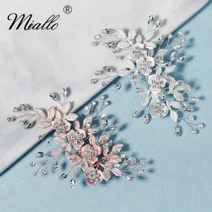 Rhinestone Flower Leaf Hair Clips Bridal Wedding Accessories