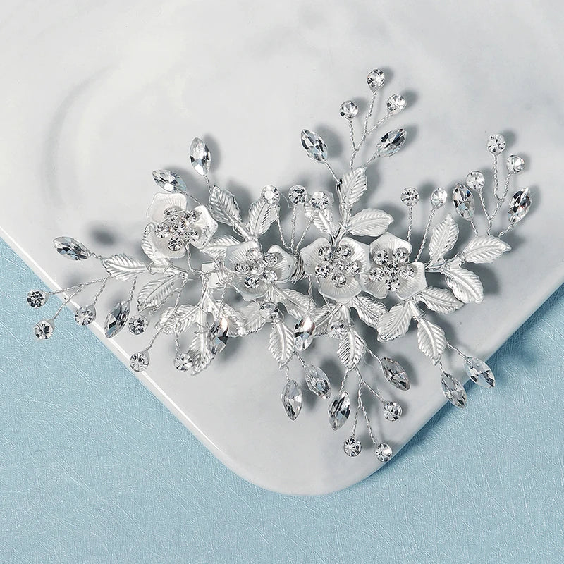 Rhinestone Flower Leaf Hair Clips Bridal Wedding Accessories