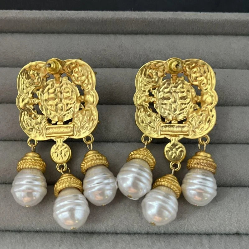 Vintage Rhinestone Tassel Geometric Earrings