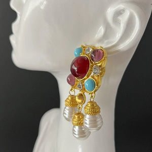 Vintage Rhinestone Tassel Geometric Earrings