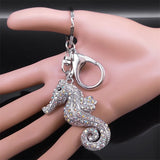 Rhinestone Hippocampus Key Chain Sea Horse Key Ring School Bag Accessories