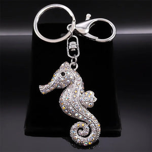 Rhinestone Hippocampus Key Chain Sea Horse Key Ring School Bag Accessories