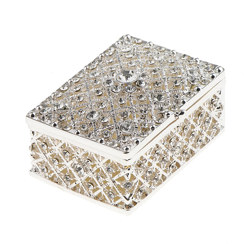 Rhinestone Hollow Storage Box Plated Trinkets Magnet Clasp Case