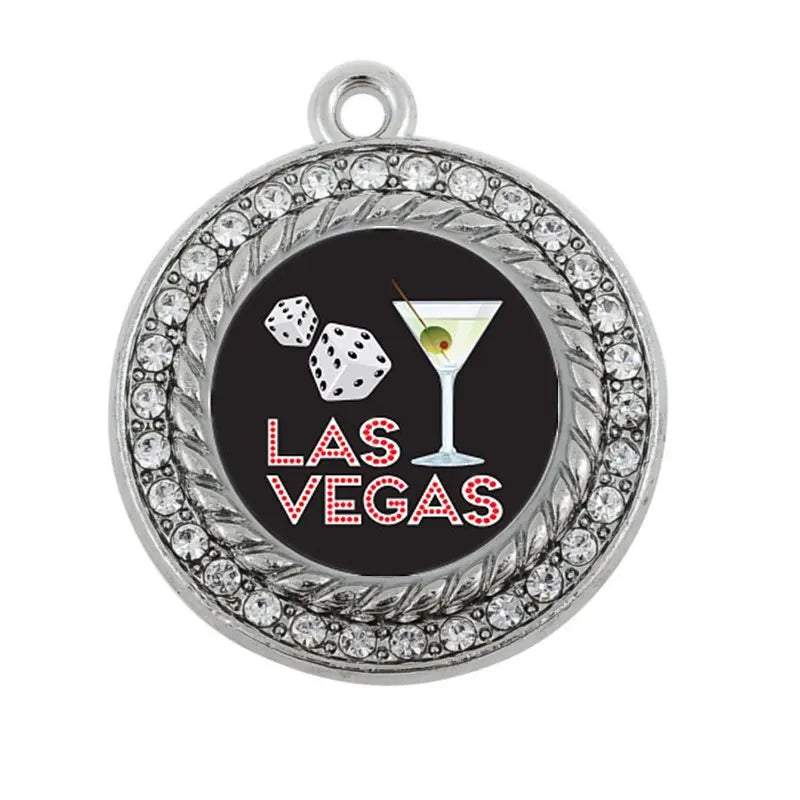 Las Vegas Circle Charm Rhinestone Pendant