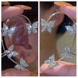 Rhinestone Leaf & Butterfly Ear Clip, Crystal Earrings for Ladies