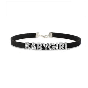 Custom Rhinestone Letter BABYGIRL Choker Necklace for Women Girls